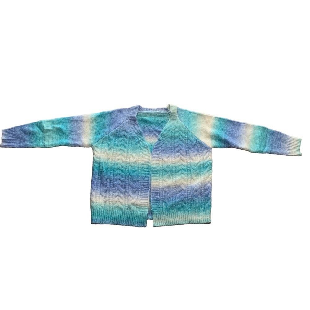Cardigan Sweater Cable Knit Blue Ombre Cable Knit Wool Blend XL